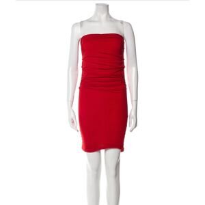 Fuzzi Red Pompei Ruched Strapless Bodycon Stretchy Mini Dress Size M